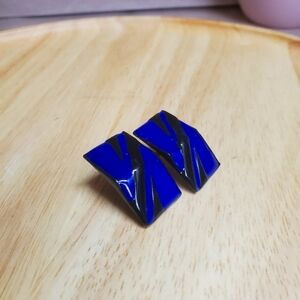 Vintage Black and Blue Earrings Statement Piece